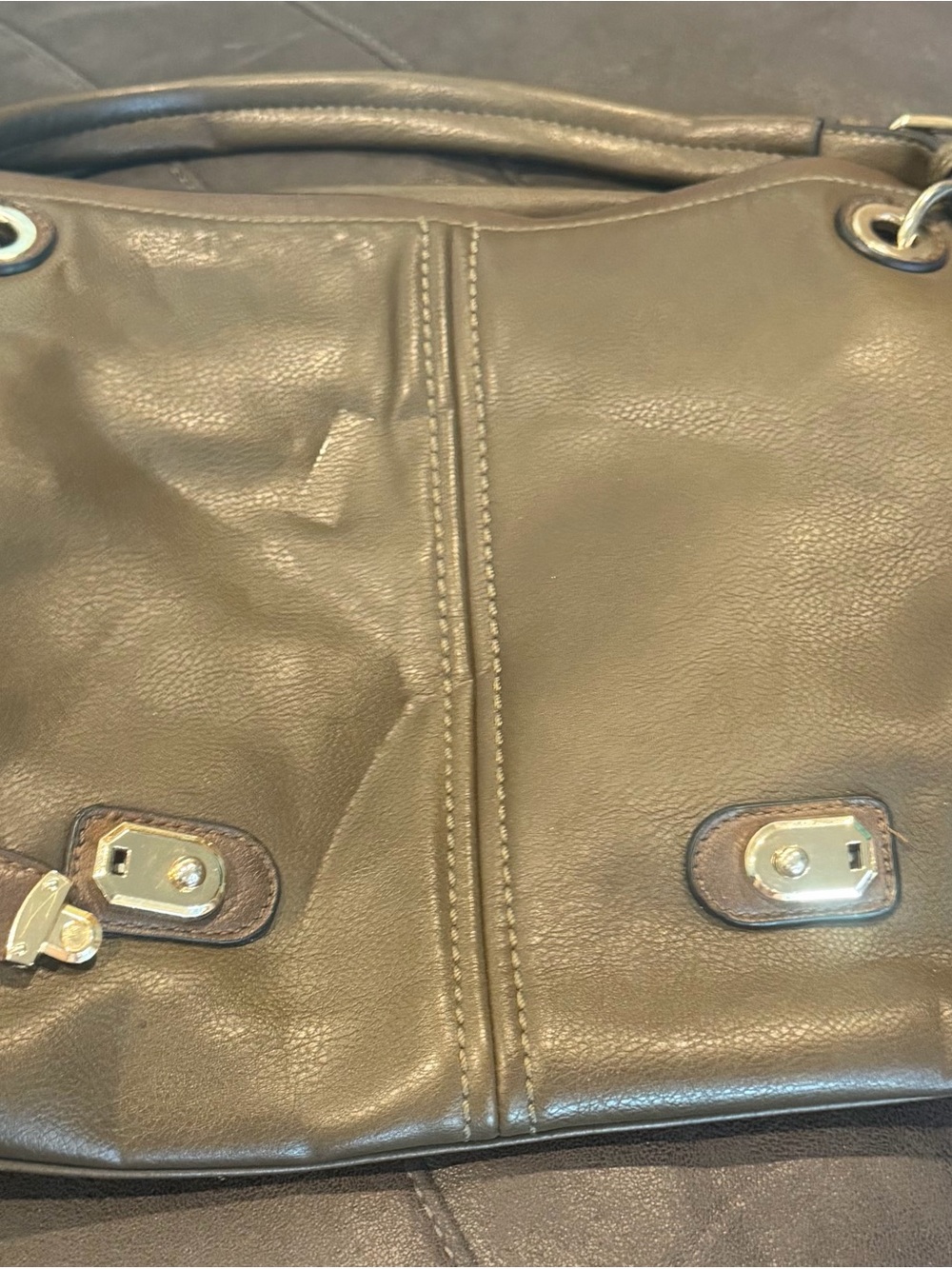 Simply Noelle Brown Leather Shoulder Bag with Metal Turn-Lock Accents